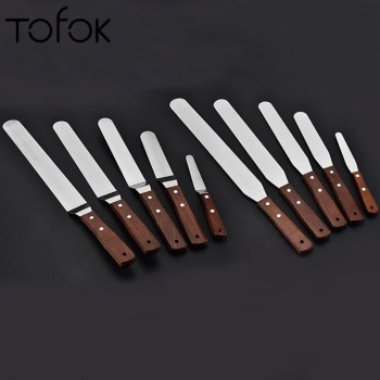 Tofok 1 PC 4/6/8/10/12 Inch Cream Knife Roasting Pastry Stainless Steel Butter Cake Spatula Smoother Wooden Handle Kitchen Tools
