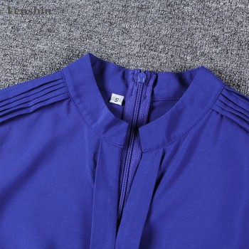 Lenshin Blue Shirt Women Wear Office Lady V-Neck Collar Blouse Professional Top