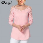 Rogi Summer Lace Chiffon Blouse Women Long Sleeve V-Neck Casual Shirt Tops Elegant Office Ladies Blouses Blusa Mujer Plus Size