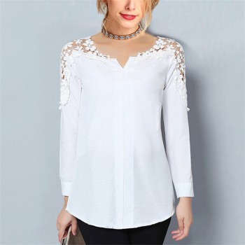 Rogi Summer Lace Chiffon Blouse Women Long Sleeve V-Neck Casual Shirt Tops Elegant Office Ladies Blouses Blusa Mujer Plus Size