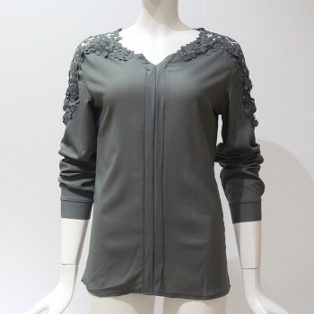 Rogi Summer Lace Chiffon Blouse Women Long Sleeve V-Neck Casual Shirt Tops Elegant Office Ladies Blouses Blusa Mujer Plus Size