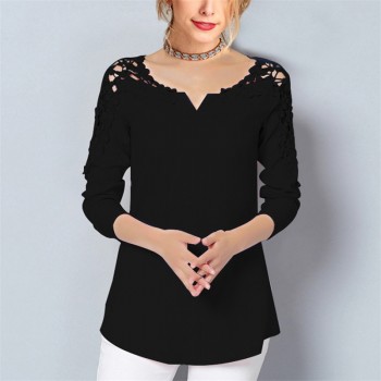 Rogi Summer Lace Chiffon Blouse Women Long Sleeve V-Neck Casual Shirt Tops Elegant Office Ladies Blouses Blusa Mujer Plus Size