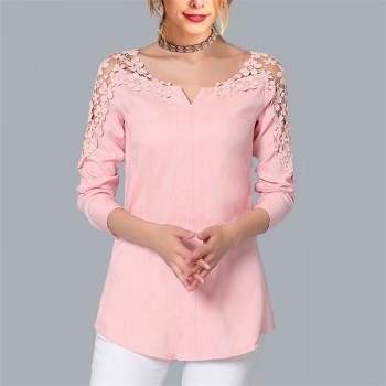 Rogi Summer Lace Chiffon Blouse Women Long Sleeve V-Neck Casual Shirt Tops Elegant Office Ladies Blouses Blusa Mujer Plus Size