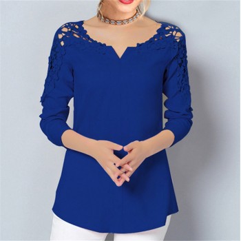 Rogi Summer Lace Chiffon Blouse Women Long Sleeve V-Neck Casual Shirt Tops Elegant Office Ladies Blouses Blusa Mujer Plus Size