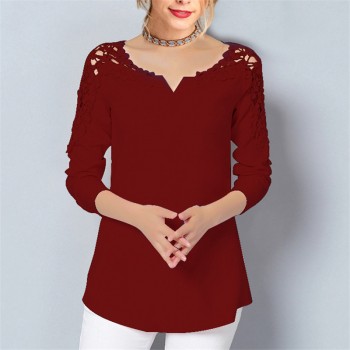 Rogi Summer Lace Chiffon Blouse Women Long Sleeve V-Neck Casual Shirt Tops Elegant Office Ladies Blouses Blusa Mujer Plus Size