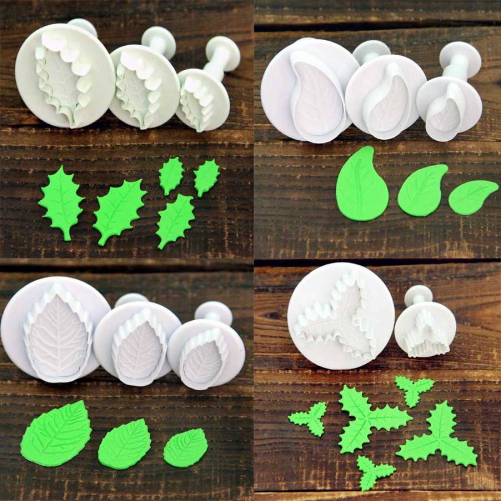 3pcs/set Four Style Leaves Shape Spring Fondant Cake Tools, Cookie Molds, Bakware Decorating