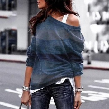 ELSVIOS 3XL Sexy off shoulder Women print blouse shirt Elegant Autumn long sleeve Knitted Pullover Blusas 21 colors style Jumper