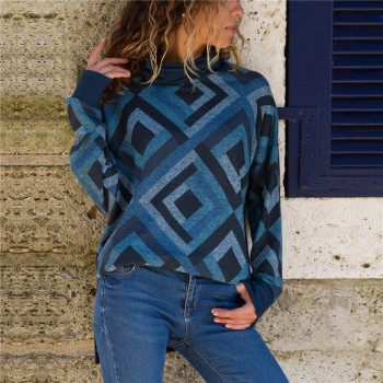 ELSVIOS 3XL Sexy off shoulder Women print blouse shirt Elegant Autumn long sleeve Knitted Pullover Blusas 21 colors style Jumper