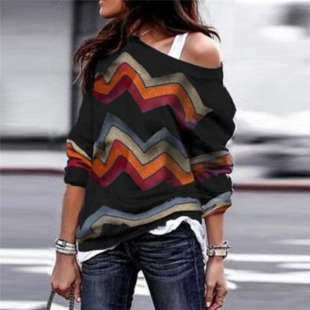 ELSVIOS 3XL Sexy off shoulder Women print blouse shirt Elegant Autumn long sleeve Knitted Pullover Blusas 21 colors style Jumper