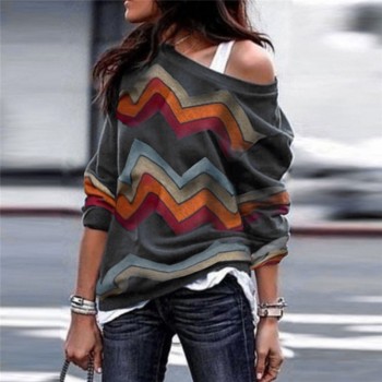 ELSVIOS 3XL Sexy off shoulder Women print blouse shirt Elegant Autumn long sleeve Knitted Pullover Blusas 21 colors style Jumper
