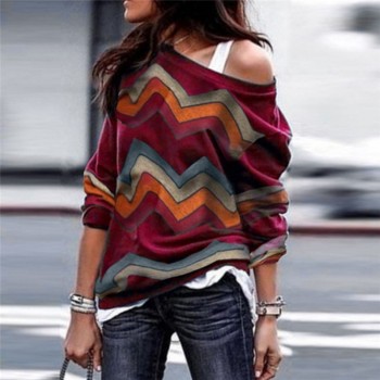 ELSVIOS 3XL Sexy off shoulder Women print blouse shirt Elegant Autumn long sleeve Knitted Pullover Blusas 21 colors style Jumper