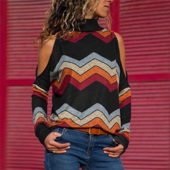 ELSVIOS 3XL Sexy off shoulder Women print blouse shirt Elegant Autumn long sleeve Knitted Pullover Blusas 21 colors style Jumper