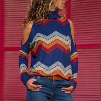 ELSVIOS 3XL Sexy off shoulder Women print blouse shirt Elegant Autumn long sleeve Knitted Pullover Blusas 21 colors style Jumper