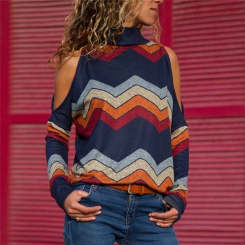 ELSVIOS 3XL Sexy off shoulder Women print blouse shirt Elegant Autumn long sleeve Knitted Pullover Blusas 21 colors style Jumper