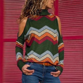 ELSVIOS 3XL Sexy off shoulder Women print blouse shirt Elegant Autumn long sleeve Knitted Pullover Blusas 21 colors style Jumper
