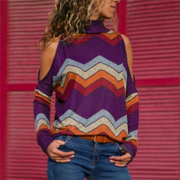 ELSVIOS 3XL Sexy off shoulder Women print blouse shirt Elegant Autumn long sleeve Knitted Pullover Blusas 21 colors style Jumper