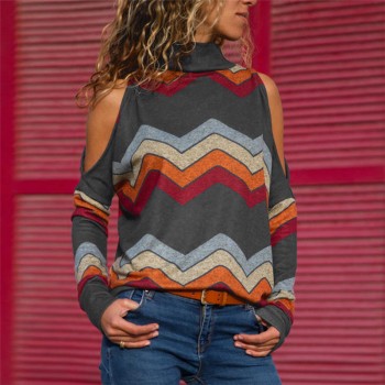 ELSVIOS 3XL Sexy off shoulder Women print blouse shirt Elegant Autumn long sleeve Knitted Pullover Blusas 21 colors style Jumper