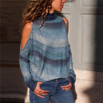 ELSVIOS 3XL Sexy off shoulder Women print blouse shirt Elegant Autumn long sleeve Knitted Pullover Blusas 21 colors style Jumper