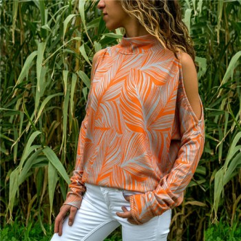 ELSVIOS 3XL Sexy off shoulder Women print blouse shirt Elegant Autumn long sleeve Knitted Pullover Blusas 21 colors style Jumper