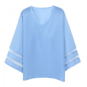 OEAK 3XL V-Neck Flare Sleeve Patchwork Shirts Summer Casual Loose Plus Size Women Chiffon Blouses Female Top vetement femme 2019