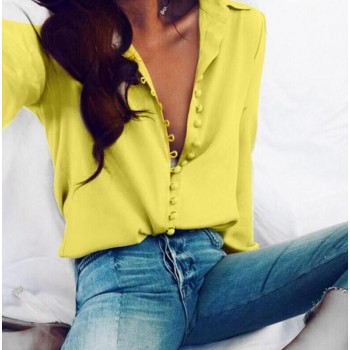 Softu Women Fashion Casual Solid Long Sleeve Blouse Lapel Shirt blouse shirt women Turn-down Collar Regular blusas Summer Shirts