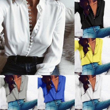 Softu Women Fashion Casual Solid Long Sleeve Blouse Lapel Shirt blouse shirt women Turn-down Collar Regular blusas Summer Shirts