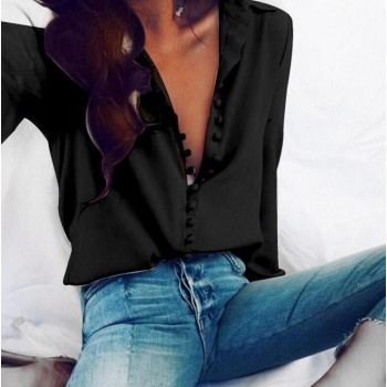 Softu Women Fashion Casual Solid Long Sleeve Blouse Lapel Shirt blouse shirt women Turn-down Collar Regular blusas Summer Shirts