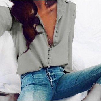 Softu Women Fashion Casual Solid Long Sleeve Blouse Lapel Shirt blouse shirt women Turn-down Collar Regular blusas Summer Shirts