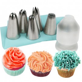 7pcs set  2D /2F/1M/2C/195 rose flower russian piping nozzlese icing tips with coupler and silicone pastry bag set