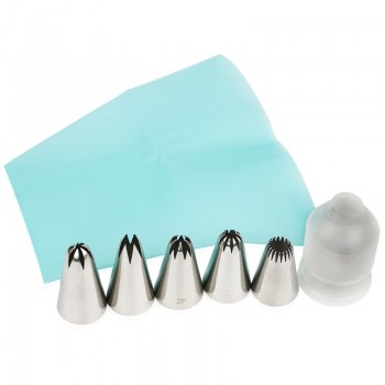 7pcs set  2D /2F/1M/2C/195 rose flower russian piping nozzlese icing tips with coupler and silicone pastry bag set