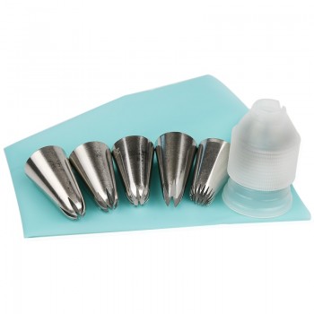 7pcs set  2D /2F/1M/2C/195 rose flower russian piping nozzlese icing tips with coupler and silicone pastry bag set