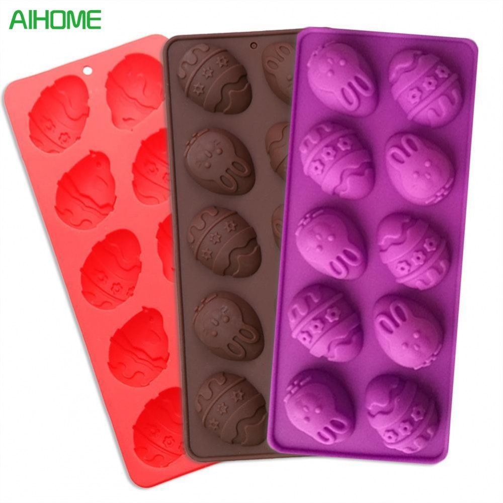 10-Cavity Easter Egg Silicone Chocolate Mold DIY Baking Cake Mold Random Colors Delivery