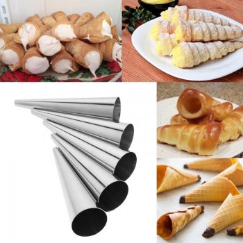 5pcs 14cm 9cm Baking Cones Stainless Steel Spiral Croissant Tubes Horn Bread Pastry making Cake Mold Baking Supplies