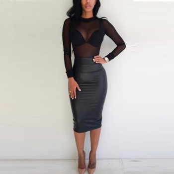 2018 Sexy Women Blouses See Through Transparent Mesh Stand Neck Long Sleeve Sheer Blouse Shirt Ladies Tops Tee Plus Size