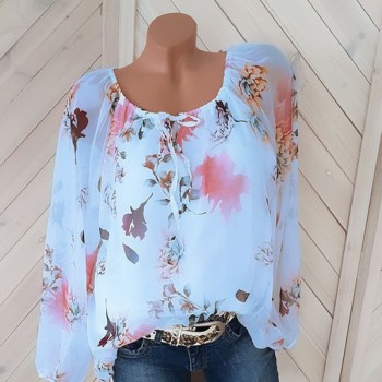 Plus Size Chiffon Shirt Casual Tops 2018 New Full Sleeve O-Neck Print Autumn Winter Blouse Women Fashion Retro Loose Blusas 5XL