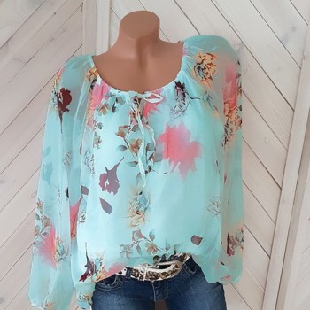Plus Size Chiffon Shirt Casual Tops 2018 New Full Sleeve O-Neck Print Autumn Winter Blouse Women Fashion Retro Loose Blusas 5XL