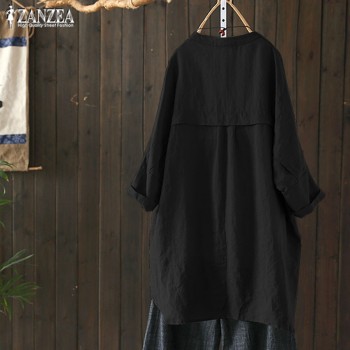 2019 ZANZEA Women Button Down Shirt Spring Linen Top Female Long Sleeve Blouse Vintage Patchwork Casual Cardigans Plus Size 5XL