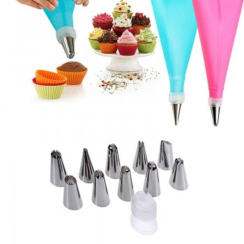 Anpro 12 Pcs/Set Silicone Icing Piping Cream Pastry Bag Stainless Steel Nozzle Pastry Tips Converter DIY Cake Decorating Tools