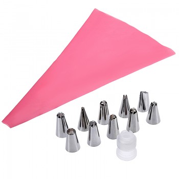 Anpro 12 Pcs/Set Silicone Icing Piping Cream Pastry Bag Stainless Steel Nozzle Pastry Tips Converter DIY Cake Decorating Tools