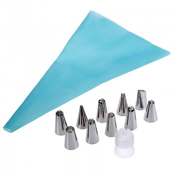 Anpro 12 Pcs/Set Silicone Icing Piping Cream Pastry Bag Stainless Steel Nozzle Pastry Tips Converter DIY Cake Decorating Tools