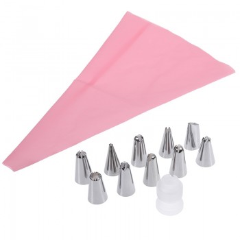Anpro 12 Pcs/Set Silicone Icing Piping Cream Pastry Bag Stainless Steel Nozzle Pastry Tips Converter DIY Cake Decorating Tools