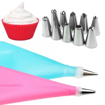 12Pcs/Set Cake Decorating Tools Silicone Icing Piping Cream Pastry Bag + 68 Stainless Steel Nozzle Pastry Tips Converter