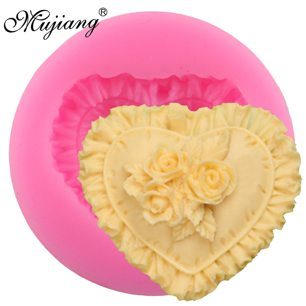 Mujiang Heart Rose Lace Silicone Molds Wedding Cupcake Fondant Cake Decorating Tools Gumpaste Chocolate Mold Soap Clay Moulds