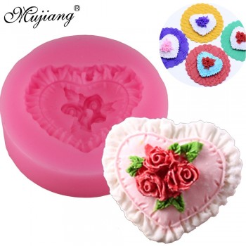 Mujiang Heart Rose Lace Silicone Molds Wedding Cupcake Fondant Cake Decorating Tools Gumpaste Chocolate Mold Soap Clay Moulds