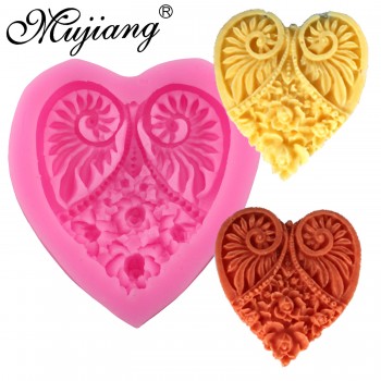 Mujiang Heart Rose Lace Silicone Molds Wedding Cupcake Fondant Cake Decorating Tools Gumpaste Chocolate Mold Soap Clay Moulds