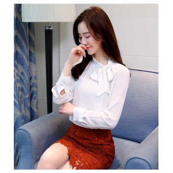 2018 new bow neck womens clothing spring long-sleeved chiffon women blouse shirt solid purple formal women tops blusas D304 30