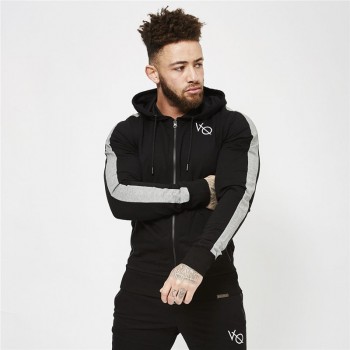 YEMEKE Fall new men cotton sweatshirt gyms Fitness bodybuilding Hoodies Casual fashion Hooded Jacket zipper slim fit Sportswear