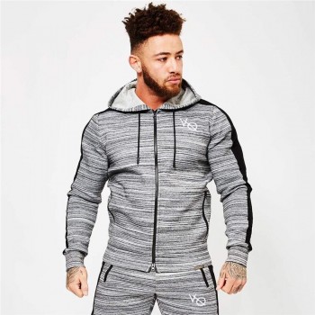 YEMEKE Fall new men cotton sweatshirt gyms Fitness bodybuilding Hoodies Casual fashion Hooded Jacket zipper slim fit Sportswear