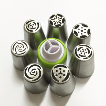 7/8/9 PCS Pastry Nozzles And Coupler Icing Piping Tips Sets Stainless Steel Rose Cream Bakeware Cupcake Cake Decorating