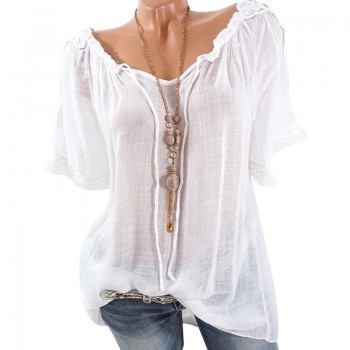 OEAK 2018 Casual Off Shoulder Short Sleeve Chiffon Blouses Women Fashion Work OL Shirts Summer Female Blouse Plus Size 5XL Tops